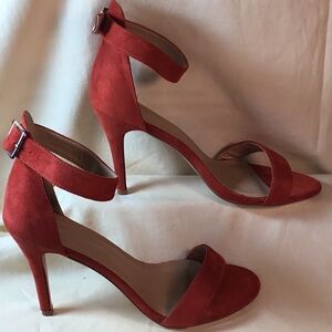 Ashley Stewart Orange Suede Ankle Strap Heels